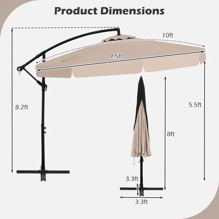 Parasol suspendu décalé de 10 pieds, en porte-à-faux avec couvercle