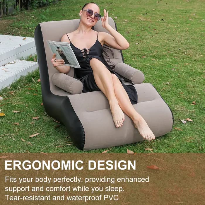 Fauteuil inclinable gonflable 1 pièce, chaise longue pliable pour chambre à coucher, canapé d'intérieur inclinable avec accoudoirs, fauteuil inclinable d'extérieur