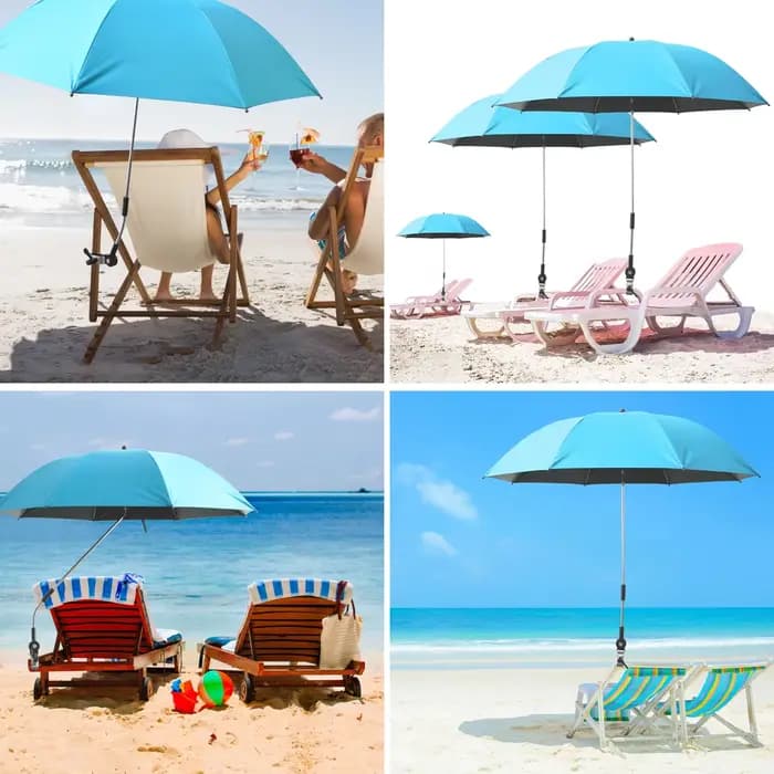 Parasol de plage avec pince universelle 360° ° Parapluie à ombrage réglable 42 pouces