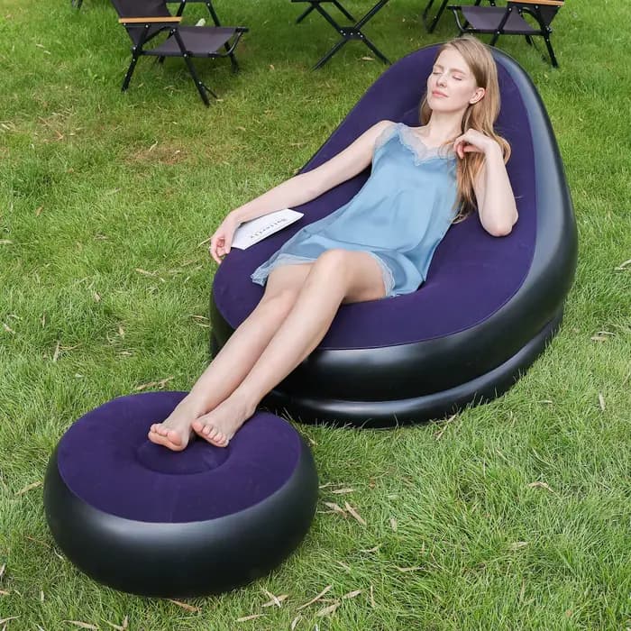 1PC Chaise longue gonflable avec repose-pieds assorti, portable, pour camping en extérieur, siège de