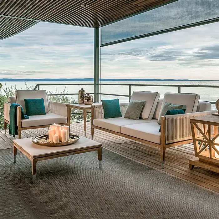 Patio extérieur loisirs canapé en bois jardin étanche à l'eau rotin teck
