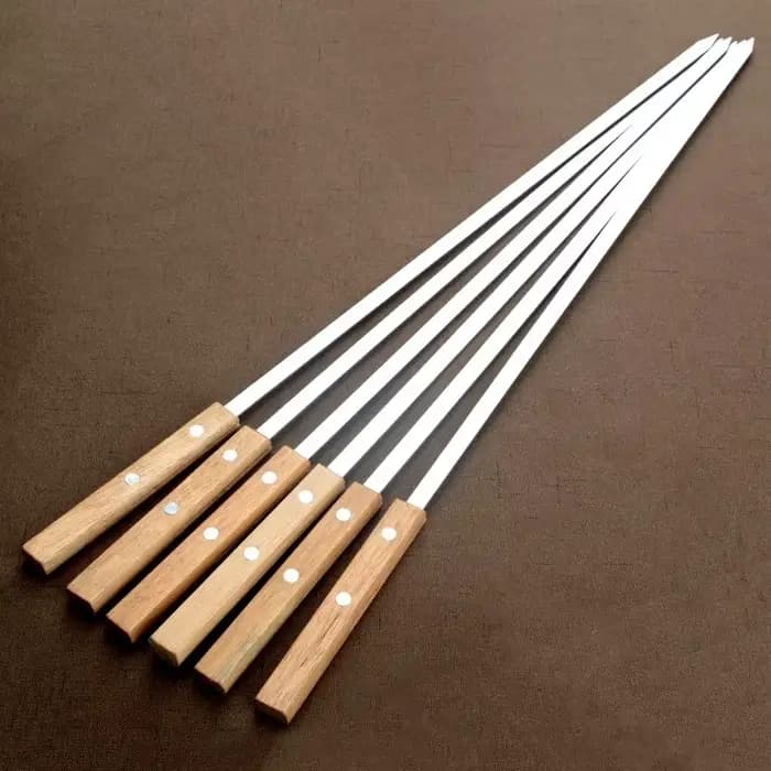 Brochettes Kabob 55 cm brochette de barbecue plate en acier inoxydable avec manche en bois