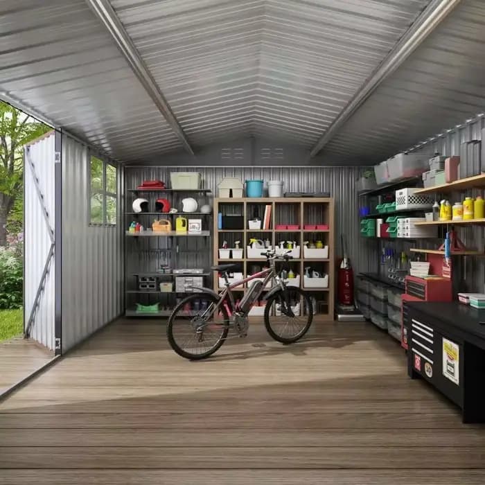 Abri de rangement extérieur, grand hangar de jardin en métal avec fenêtres à structure de cadre mis à jour et portes verrouillables