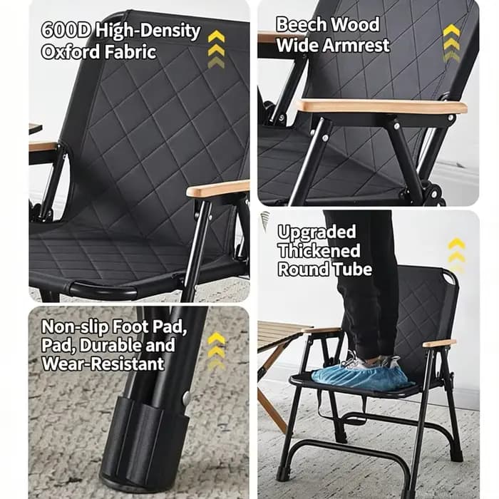 Chaise pliante Kemet avec renfort du dossier, chaise de camping portable pour la plage, la pêche, le pique-nique, le barbecue en plein air, les voyages