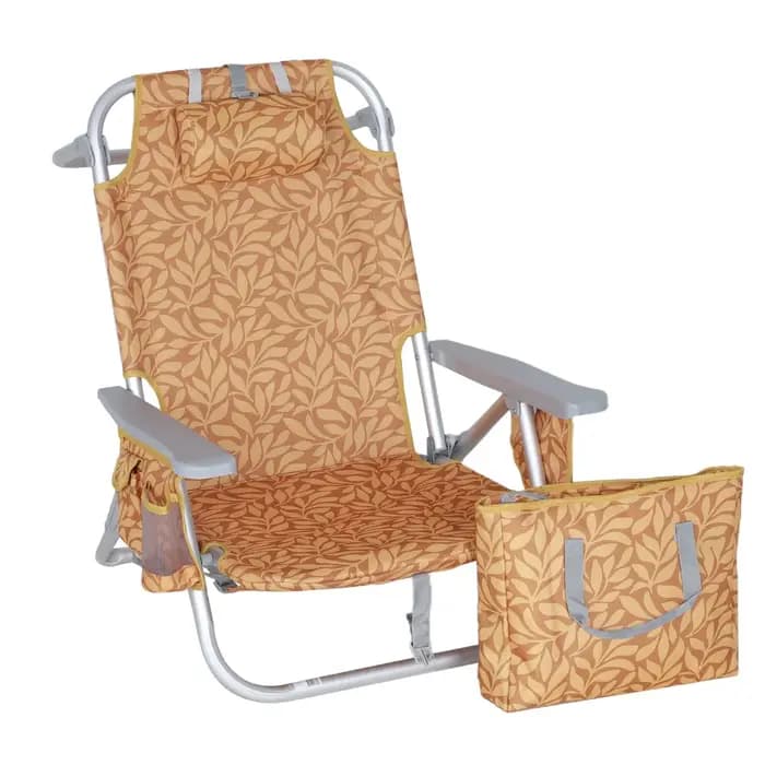 Chaise longue pliante d'extérieur avec dossier, inclinable à 5 vitesses, pour la plage, le camping, la terrasse
