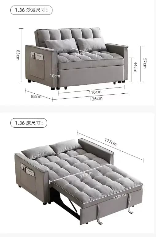 Canapé-lit convertible pliable, canapé-lit queen size, tissu chenille moderne, 360 ° Table d'appoi