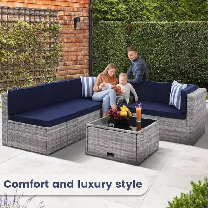 Ensemble segmenté de meubles de patio d'extérieur en rotin de 8 pièces, table à plateau en verre ave