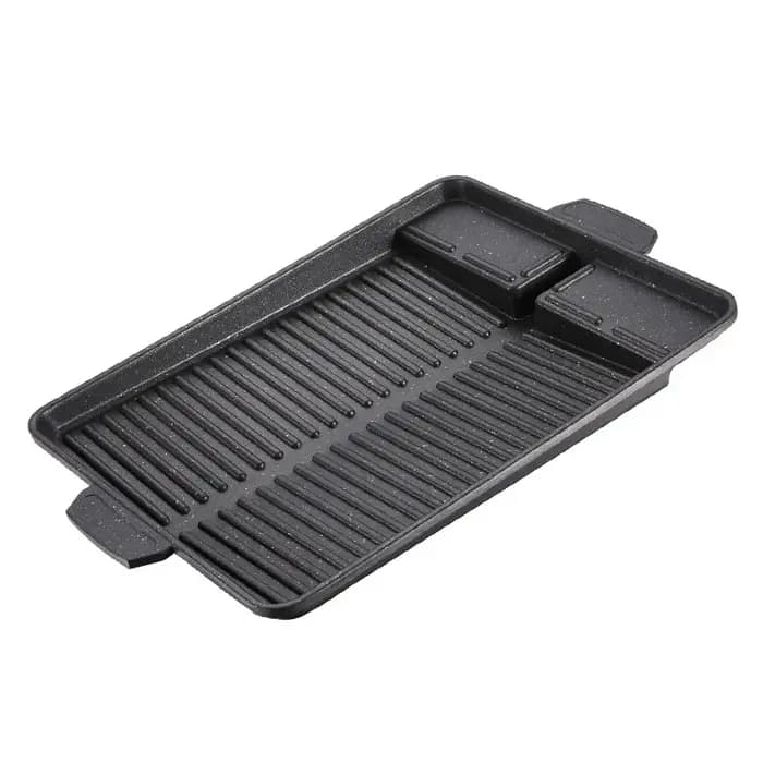 Plaque de cuisson BBQ portable 32 x 26 cm avec revêtement antiadhésif pour réchaud à gaz butane
