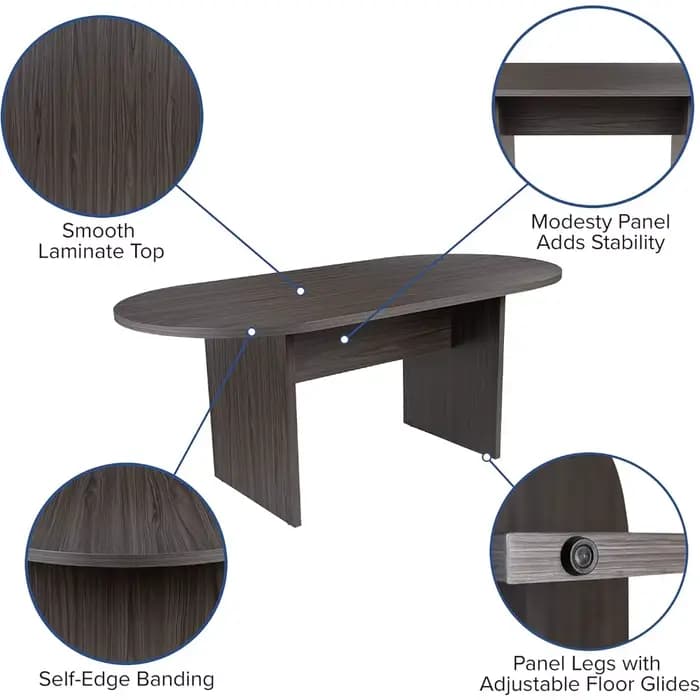 Ensemble de table de conférence ovale gris rustique 5 pièces avec 4 chaises de direction en cuir sou