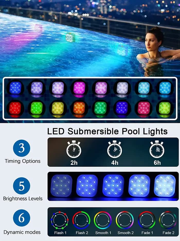 Lampe de piscine LED SubSN aste avec télécommande, lumière sous-marine avec minuterie et changement