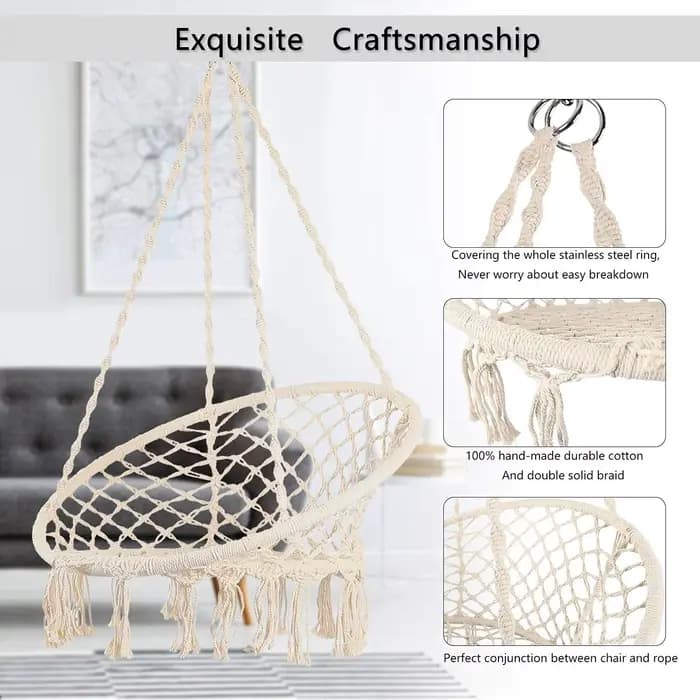 Hamac suspendu, chaise suspendue en corde de coton avec coussin et kit de fixation, chaises suspendu