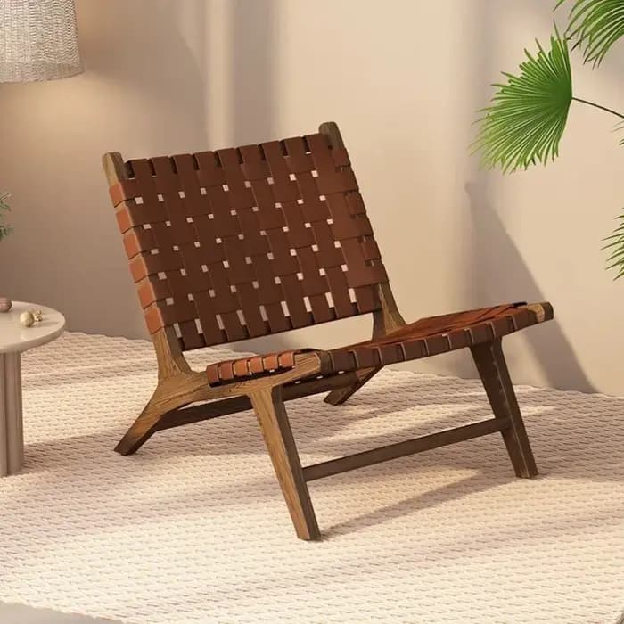 Chaise longue en bois massif tissé en corde