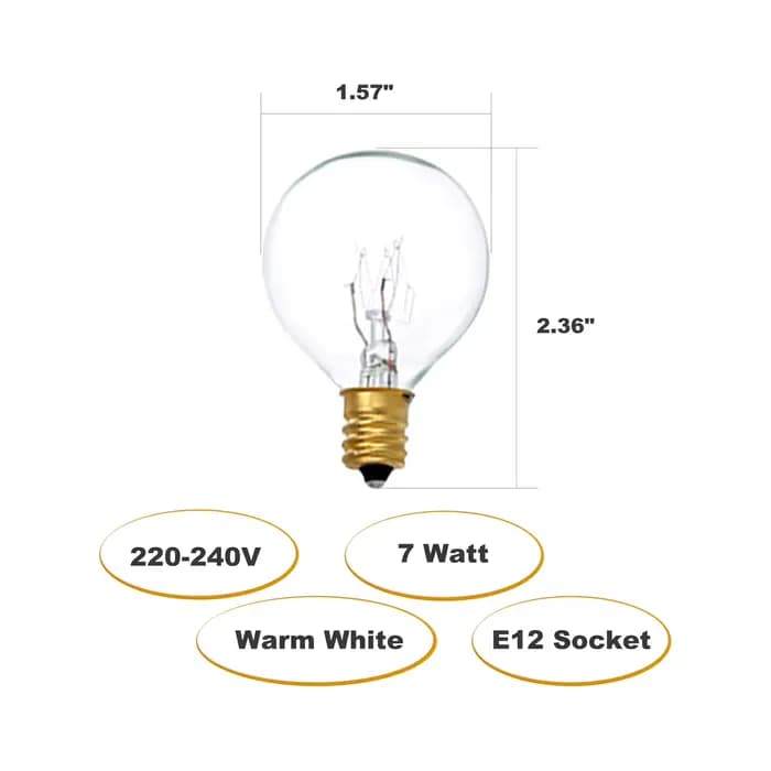 25 pièces ampoules de remplacement G40 ampoule en tungstène lampe 7W 220-240V clair Globe ampoule E1