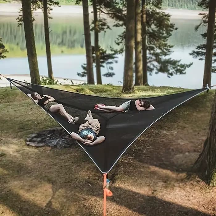 Hamac triangulaire portable en maille légère pour plusieurs personnes
