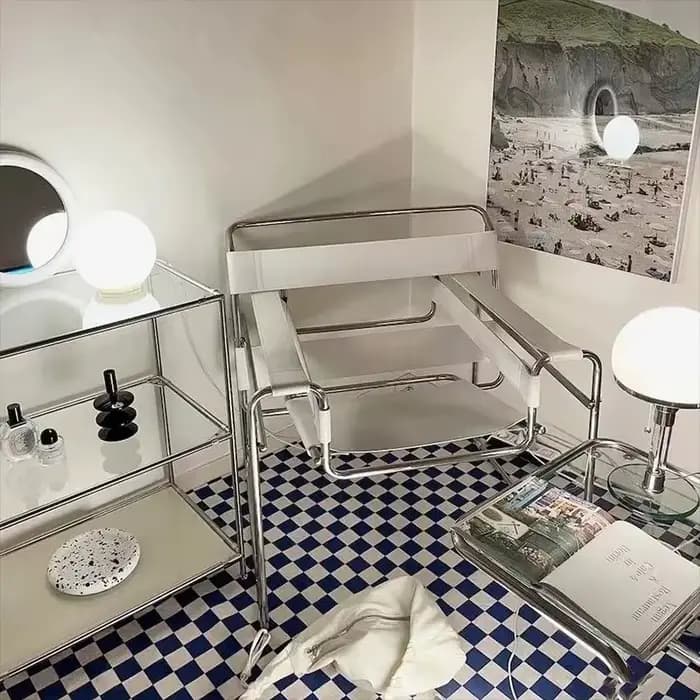Fauteuil à bascule Bauhaus en acier tubulaire et cuir