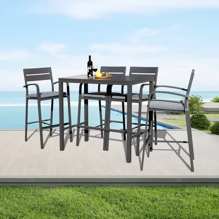 Ensemble de salle à manger d'extérieur en aluminium, 5 pièces, hauteur de barre, Patio, Table, ensem