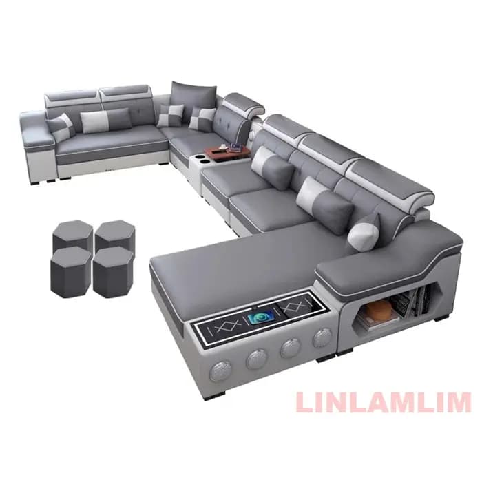 Linlamlim Ensemble de canapés sectionnels modernes en tissu avec chaise longue