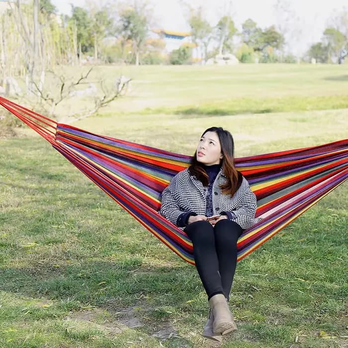 NewOutdoor-Hamac simple en toile pour camping, balançoire intérieure pour enfants, hamac rayé épais,