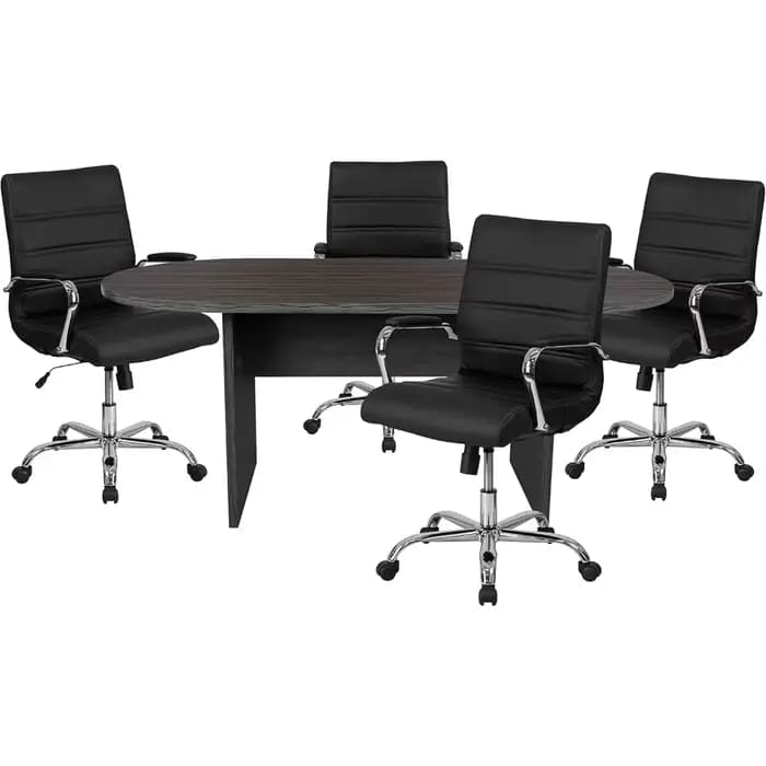 Ensemble de table de conférence ovale gris rustique 5 pièces avec 4 chaises de direction en cuir sou