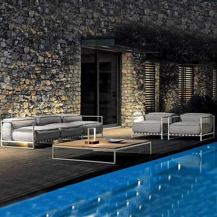 Ensemble de meubles de balcon en métal, mobilier de terrasse de luxe méditerranéen avec coussins, meubles d'extérieur, canapé de jardin en métal