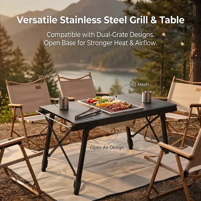 Pandatour Camping 1 Unité Barbecue IGT Pliant Facile à Installer Portable pour la Randonnée, Grille à Charbon en Acier Inoxydable