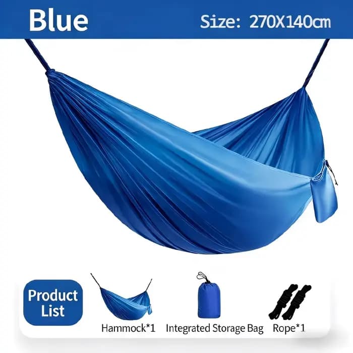 Hamac de camping portable et léger avec sac de rangement et cordes pour la randonnée