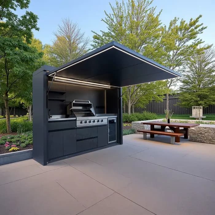 Cuisine extérieure en acier inoxydable, résistante aux intempéries, avec barbecue intégré pour jardi