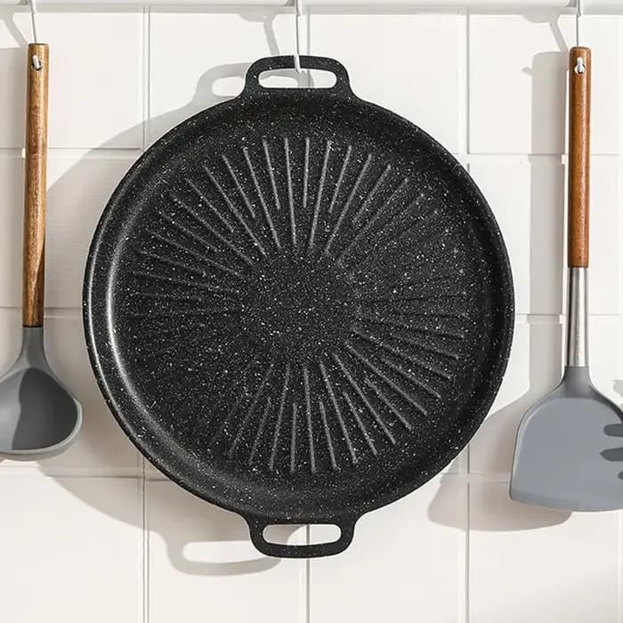 Poêle à Barbecue ronde coréenne, ustensiles de cuisson de Camping en plein air, plateau épais en fonte, poêle à frire de cuisine antiadhésive