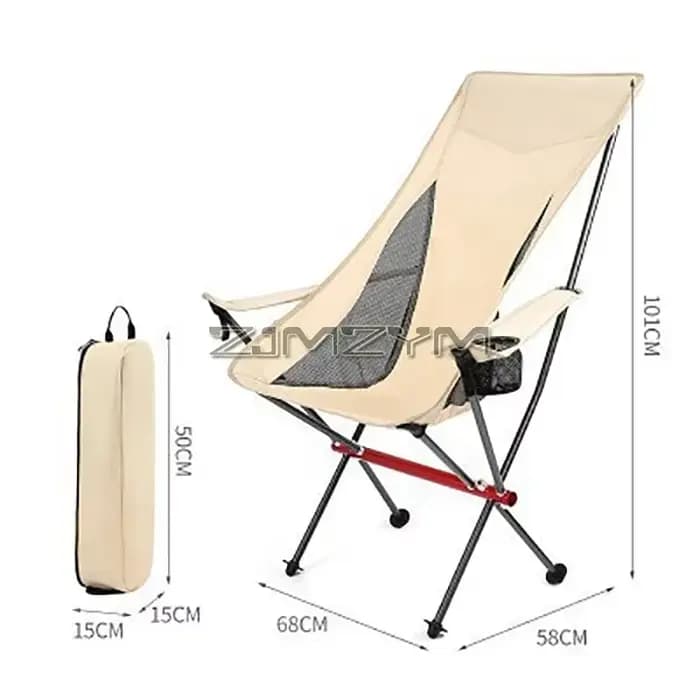 Chaise de camping à dossier haut, chaise pliante portable avec porte-gobelet, brassard et sac de tra