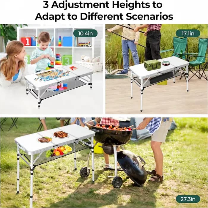 Table de camping pliante avec filet de rangement