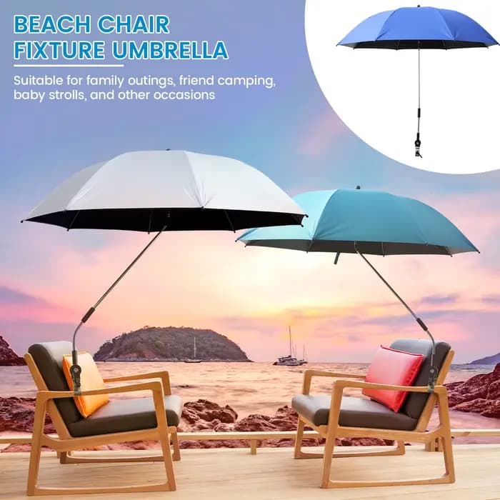 Parasol de plage avec pince universelle 360° ° Parapluie à ombrage réglable 42 pouces
