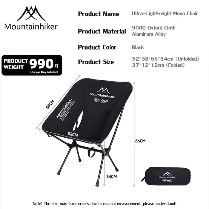 Chaise pliante ultra-légère Moon Chair, portable, pour le camping, les voyages, les pique-niques, la pêche, le jardin, le balcon, la détente, ergonomique, M