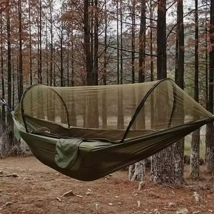 Hamac extérieur 250x120cm avec filet – Tissu de parachute léger pour le camping et les voyages