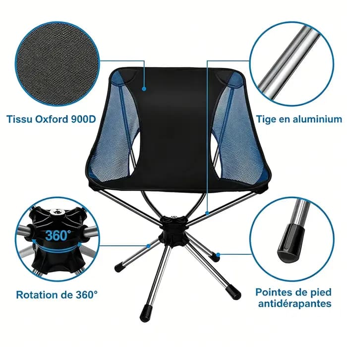 Chaise pliante pivotante pour le camping