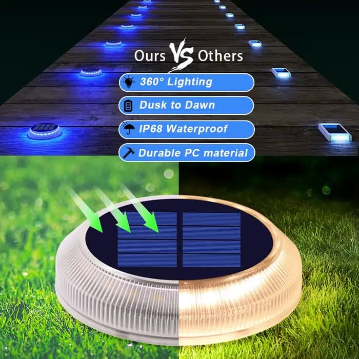 6 paquets de lumières solaires d'allée, lumières de quai solaires bleues, lumières de pont solaires