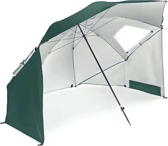 Parasol de plage coupe-vent UPF 50+ avec ancre de sable et inclinaison, pare-soleil portable et plia