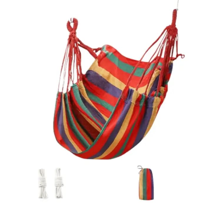 Fauteuil hamac confortable pour dortoir, chaise suspendue de jardin en toile rayée colorée avec sac de rangement, siège de balançoire de jardin en corde de coton