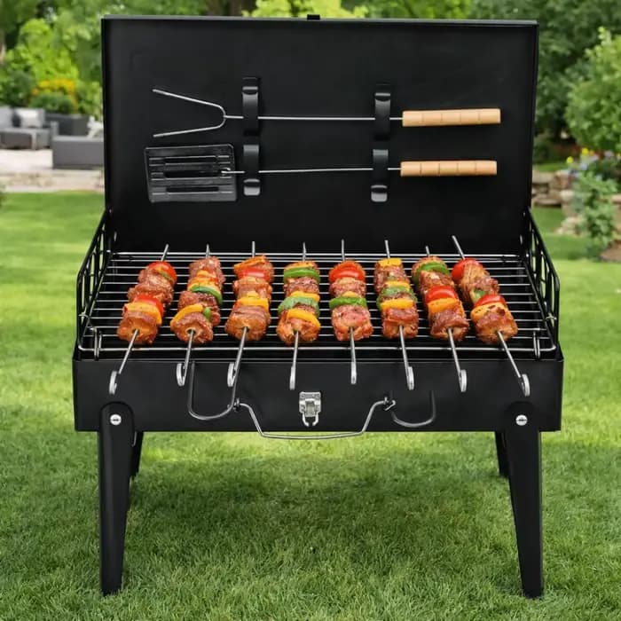Barbecue portable pliable au charbon de bois avec poignée
