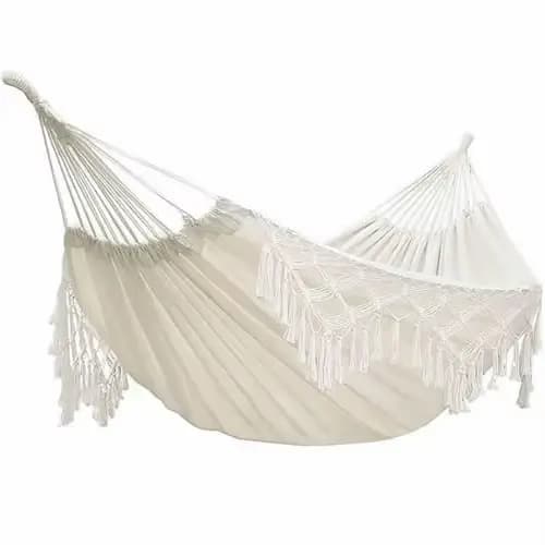 Hamac en macramé brésilien de style Boho, lit-balançoire de luxe à franges, double filet, intérieur