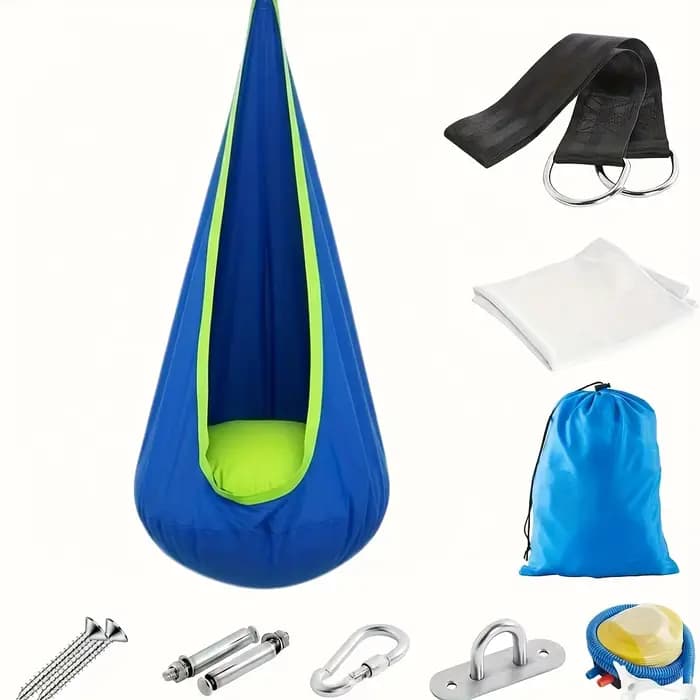 Fauteuil hamac robuste, balançoire portable intérieure/extérieure avec coussin gonflable et poche -