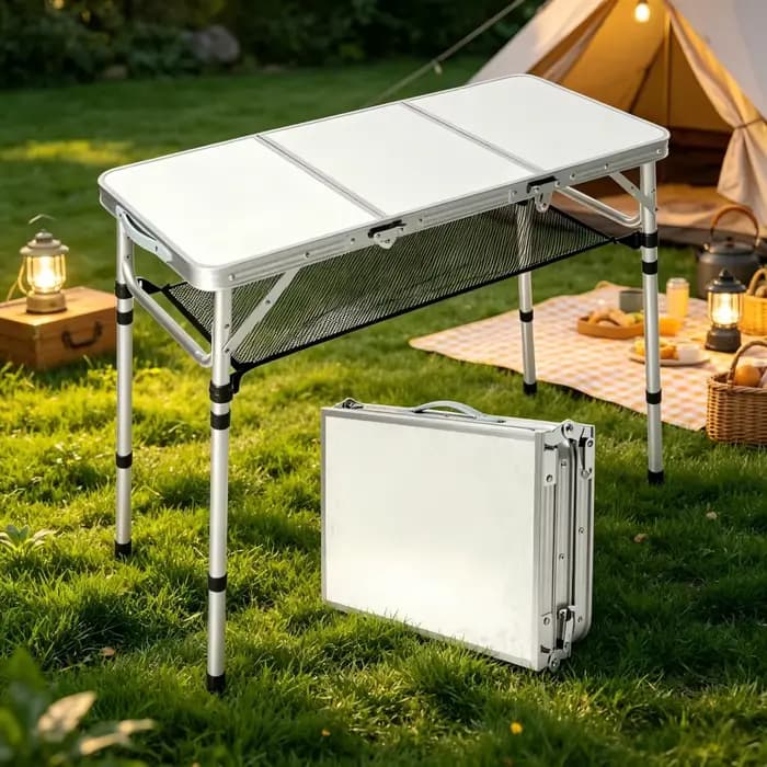Table de camping pliante avec filet de rangement