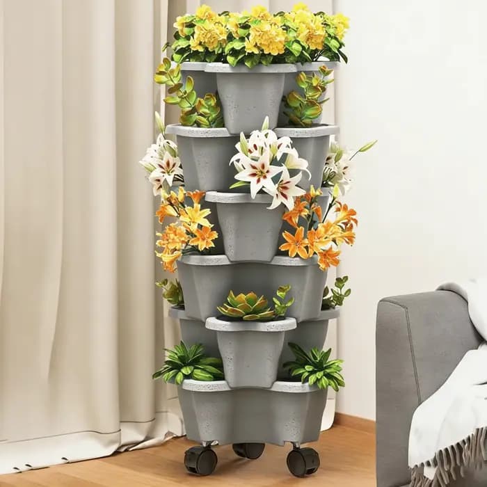 Jardinière verticale Plant Tower à 6 niveaux avec roulettes