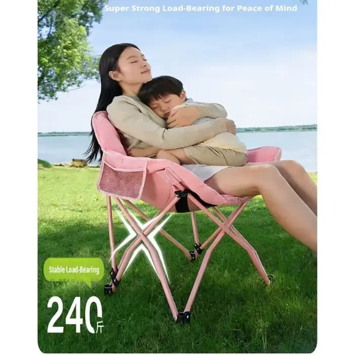 Chaise pliante d'extérieur Shell Chair, design élégant, coussin épais en velours cristal doux, portable pour le camping.
