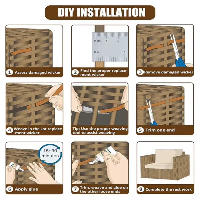 Kit de réparation de meubles en rotin tressé pour jardin