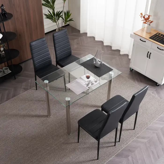 L Super Stable 4 pièces chaises de salle à manger noires Texture chaises de salle à manger à dossier