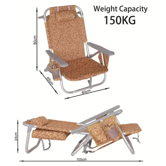Chaise longue pliante d'extérieur avec dossier, inclinable à 5 vitesses, pour la plage, le camping, la terrasse