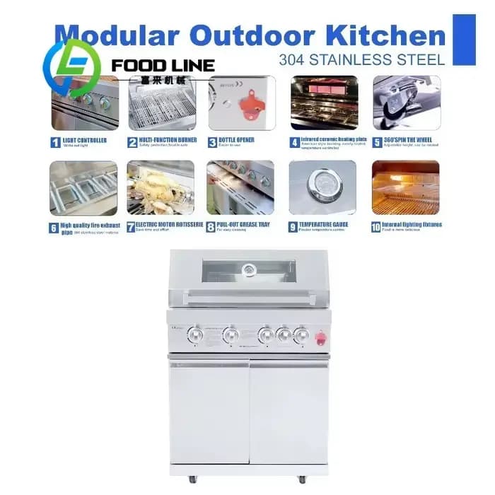 Barbecue à gaz en acier inoxydable facile à nettoyer