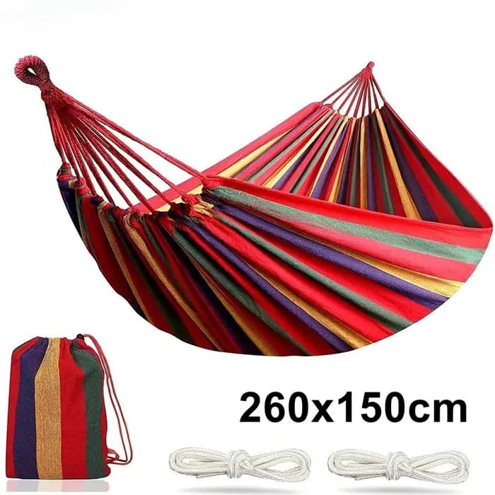 Hamac double pour 2 personnes avec sangles d'attache aux arbres - Toile de coton robuste pour patio