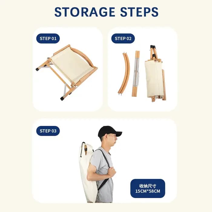 Chaise pliante en bois massif Kermit, tabouret de pêche portable, chaise de camping, chaise de plage