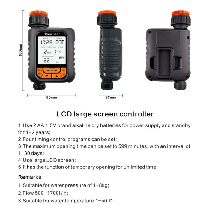 Soudeur grand écran LCD minuterie d'eau étanche IP65 maison jardin irrigation minuterie de pluie sys